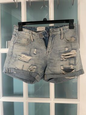 Blank Paige Light Blue Distressed Denim Shorts - Rolled Hem